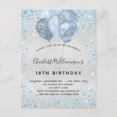 Birthday party Silver Blauwe Glitter Uitnodiging (Voorkant)