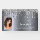Birthday party Silver Custom Fotoglitter name Spandoek (Horizontaal)