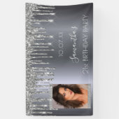 Birthday party Silver Custom Fotoglitter name Spandoek (Verticaal)