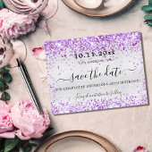Birthday party Silver violet glitter save the date Aankondigingskaart