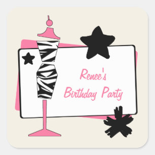 Birthday Party Stickers zebra & Roze Dress Form