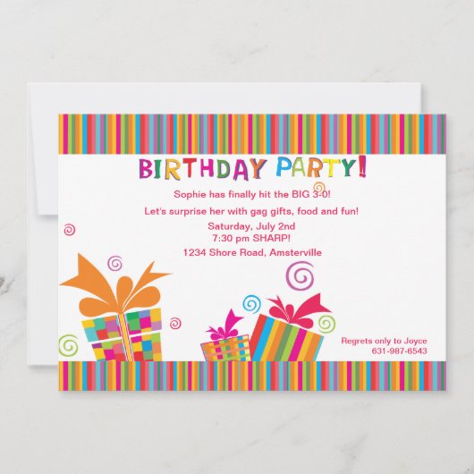 Birthday Party Stripes Kaart (Voorkant)