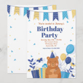 Birthday Party Teddy Bear Kaart (Voorkant / Achterkant)