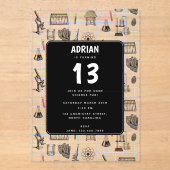 Birthday Party Theme Science Chemistry Scientist B Acryl Uitnodigingen (Voorkant)