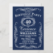 Birthday Party Trendy Navy Blue & White Typography Kaart (Voorkant)