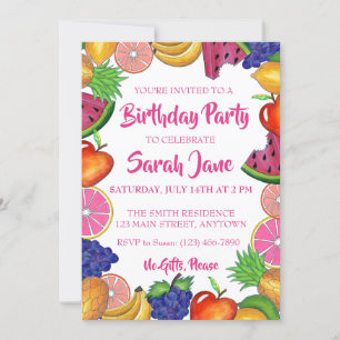 Birthday Party tropical Fruit Banana Watermelon Kaart