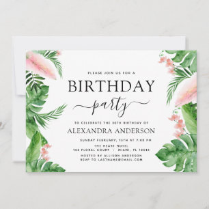 Birthday Party Tropical Palm Floral Waterverf Kaart