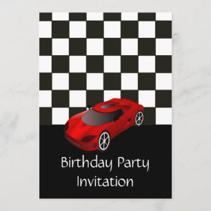 Birthday party-uitnodiging met rode racewagen kaart