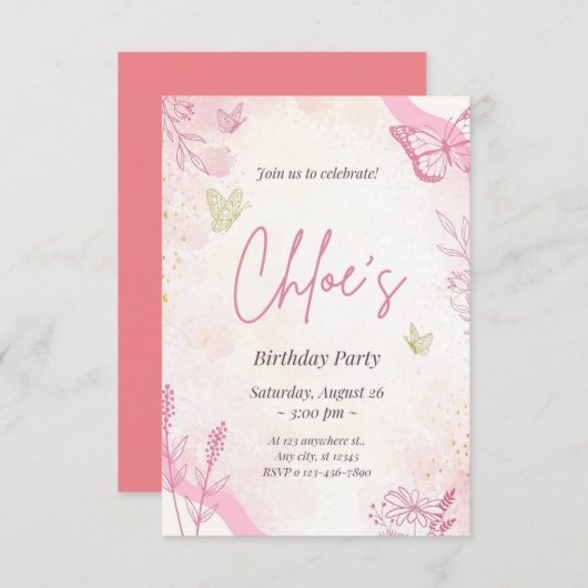 Birthday party-uitnodiging save the date (Voorkant / Achterkant)