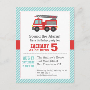 Birthday Party - uitnodiging voor Red Fire Truck