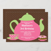 Birthday Party - uitnodiging voor roze en bruine t (Voorkant / Achterkant)