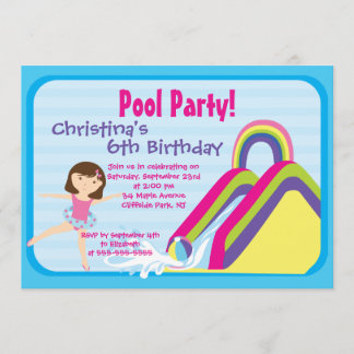 Birthday Party uitnodigingen Cute Girls Pool