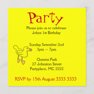 Birthday Party uitnodigingen voor Bright Gele Duck