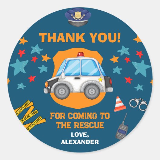 Birthday party van de politie ronde sticker (Voorkant)