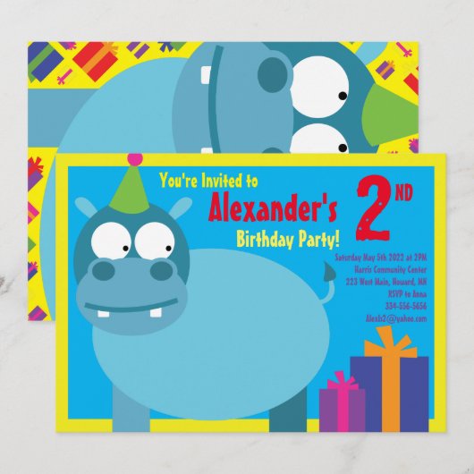 Birthday party van het Hippo-Kind Kaart (Voorkant / Achterkant)