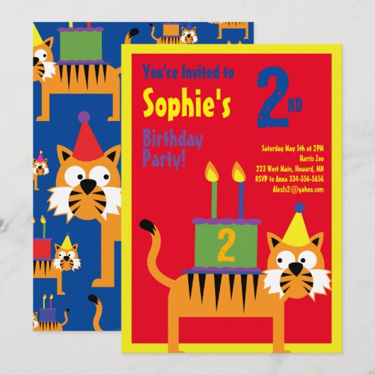 Birthday Party van het Kind van tijger Kaart (Voorkant / Achterkant)