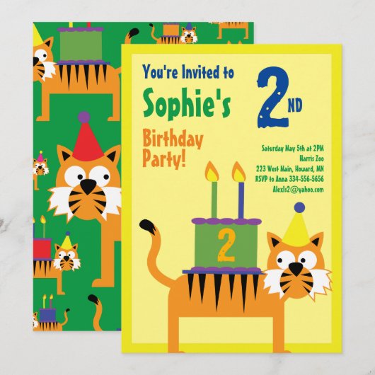 Birthday Party van het Kind van tijger Kaart (Voorkant / Achterkant)