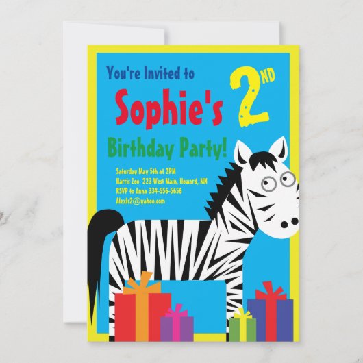 Birthday Party van het zebra Kind Kaart (Voorkant)