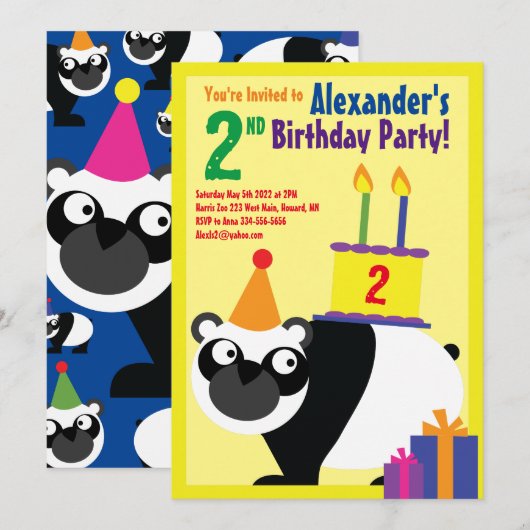 Birthday Party van Panda Animal Kind Kaart (Voorkant / Achterkant)
