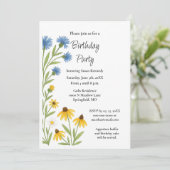 Birthday Party Watercolor Wildflowers  Kaart (Staand voorkant)