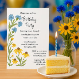Birthday Party Watercolor Wildflowers  Kaart