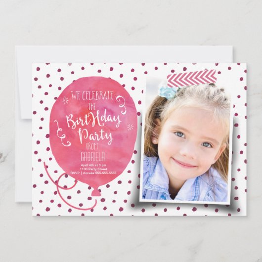 Birthday Party Waterverf | Uitnodigingsmeisje Kaart (Voorkant)