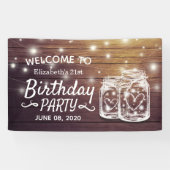 Birthday Party Wood Mason Jar String Light Welkom Spandoek (Horizontaal)