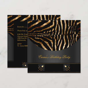 Birthday Party Zebra Black Gold Africa Wild 2 Kaart