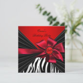 Birthday Party Zebra Elegant Red Black Bow Kaart (Staand voorkant)