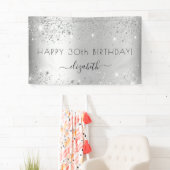 Birthday party zilverglitter monogram spandoek (Insitu)