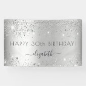 Birthday party zilverglitter monogram spandoek (Horizontaal)
