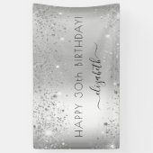 Birthday party zilverglitter monogram spandoek (Verticaal)