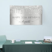 Birthday party zilverglitter sparkle name spandoek (Beurs)