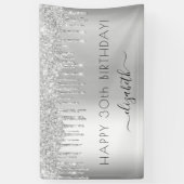 Birthday party zilverglitter sparkle name spandoek (Verticaal)