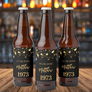 Birthday party zwarte gouden sterren jaar geboren bier etiket