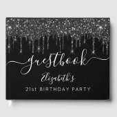 Birthday party zwarte witte glitter druipt naam gastenboek (Voorkant)