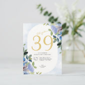 Birthday Pastel Blue Floral Uitnodiging Briefkaart (Staand voorkant)