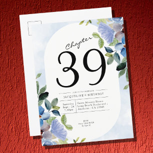 Birthday Pastel Blue Floral Uitnodiging Briefkaart