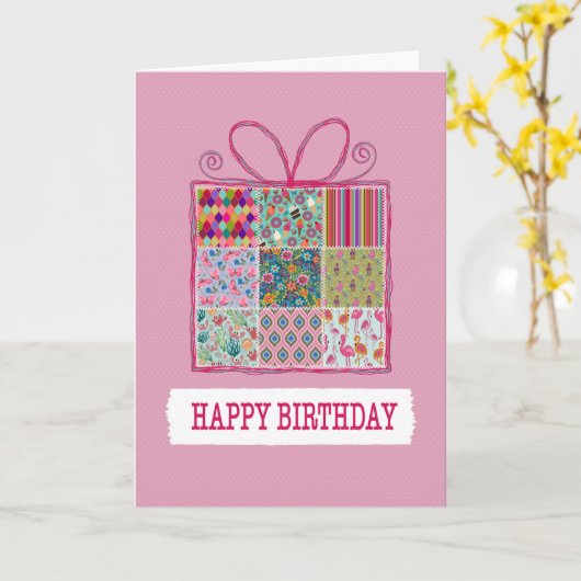 Birthday Patchwork Cadeau Kaart (Gele Bloem)