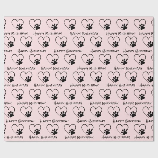Birthday Paw Print met hart op roze Cadeaupapier (Vlak)