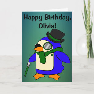 Birthday Penguin Blauwgroen Grassy Emerald Kaart