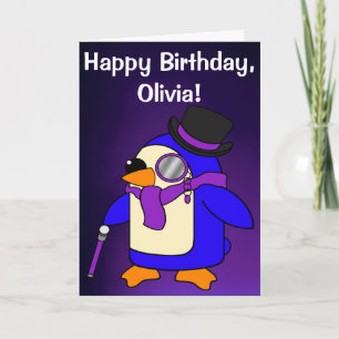 Birthday Penguin Deep Paars Violet Kaart