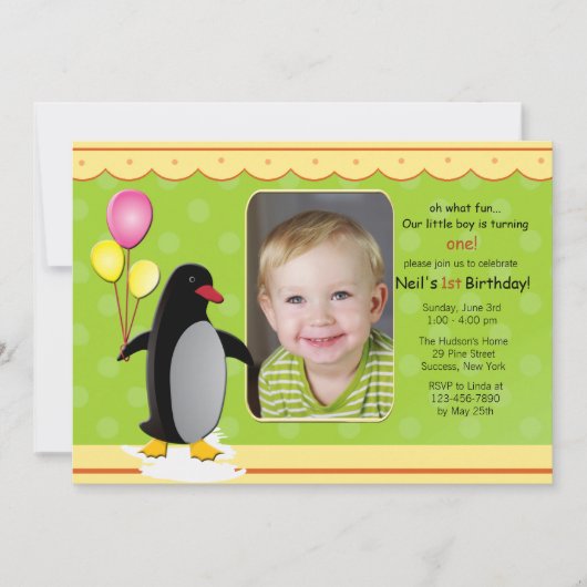 Birthday Penguin Foto Uitnodiging (Voorkant)