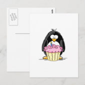 Birthday Penguin met Cupcake Briefkaart (Voorkant / Achterkant)