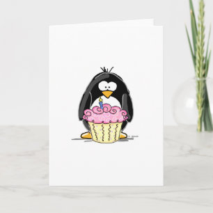 Birthday Penguin met Cupcake Kaart