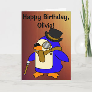 Birthday Penguin Tanned Leather Brown Kaart