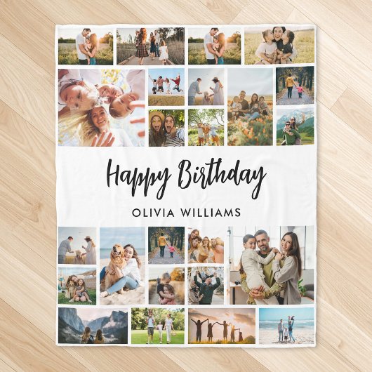 Birthday Personalized 24 Photo Collage Fleece Deken