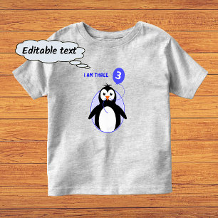 Birthday pguin aangepaste tekst blauw drie jaar ou kinder shirts