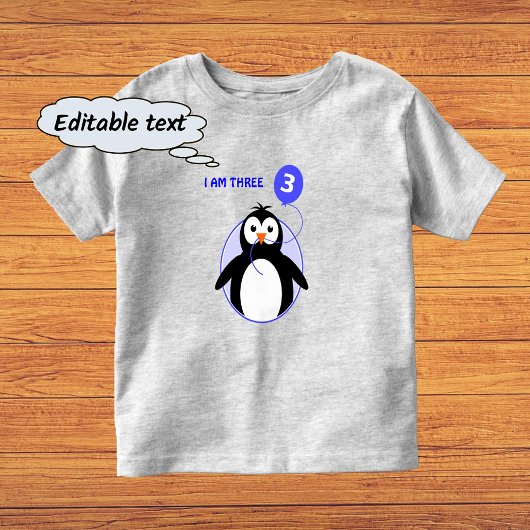 Birthday pguin aangepaste tekst blauw drie jaar ou kinder shirts