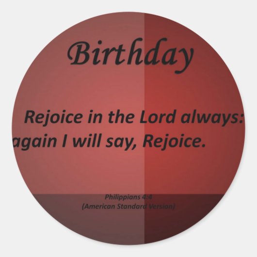 Birthday Philippians 4-4 Ronde Sticker (Voorkant)